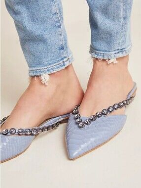 Guilhermina Embellished Slides (Snake Steel) Dusty Blue